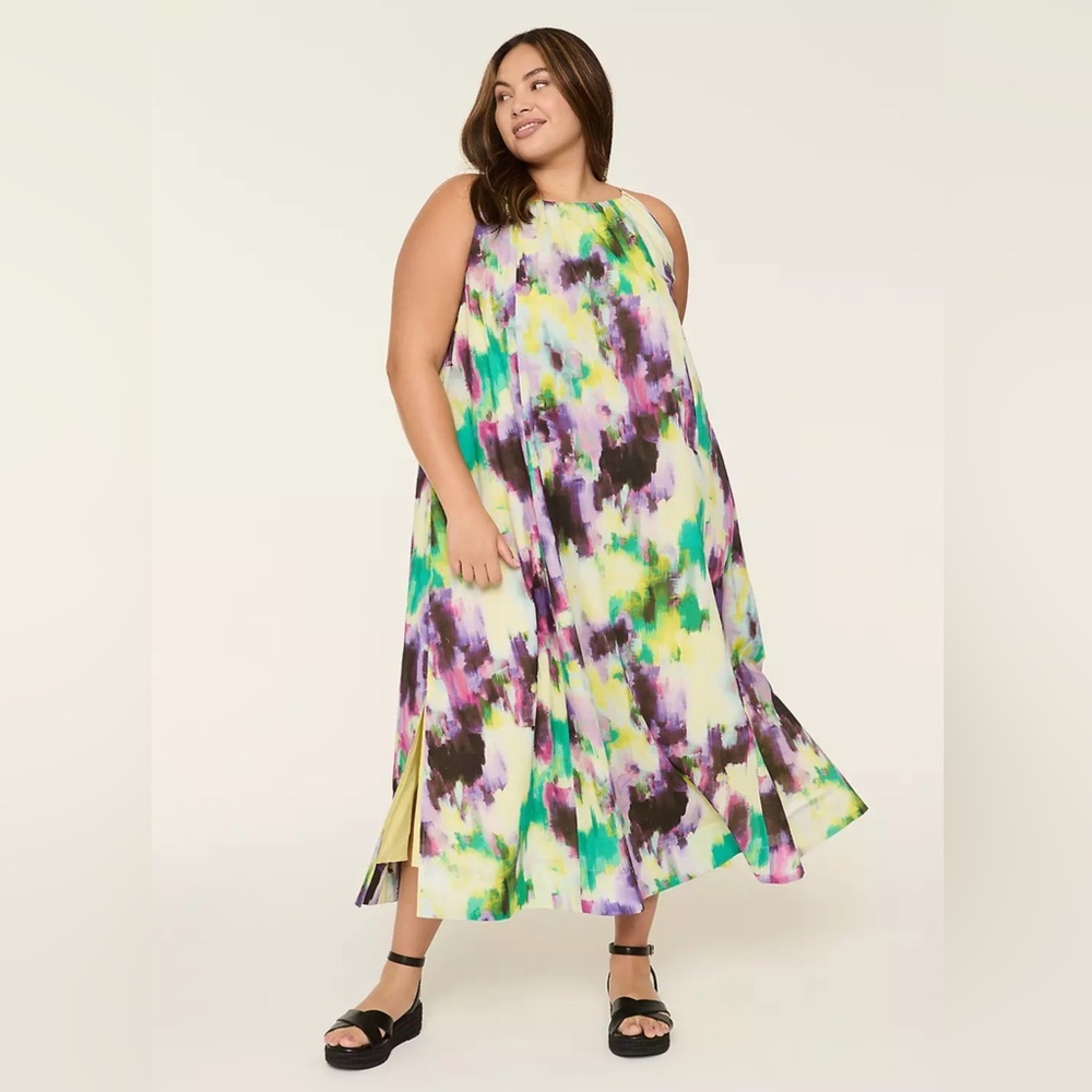Lane Bryant Colorful Halter-Neck Shirred Maxi Dress plus size 18/20